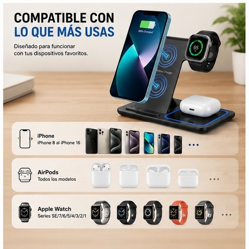 [TEC-003] Estación de Carga Inalámbrica Rápida 3 en 1 Plegable